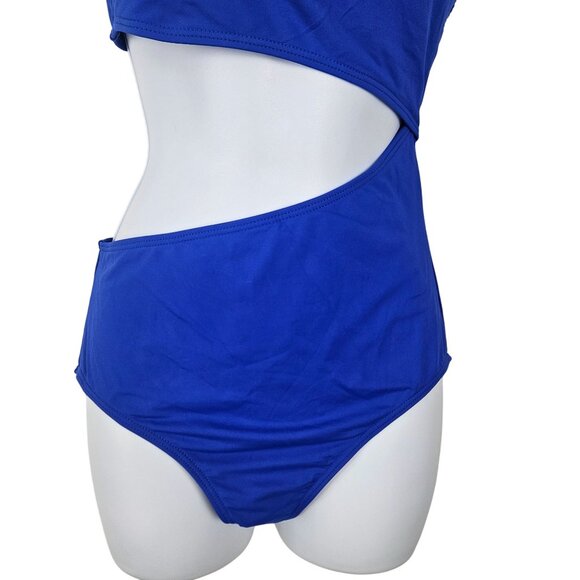 Womens Small One Shoulder Monokini Cutout Swimsuit One Piece Royal Blue Sexy - Picture 7 of 11